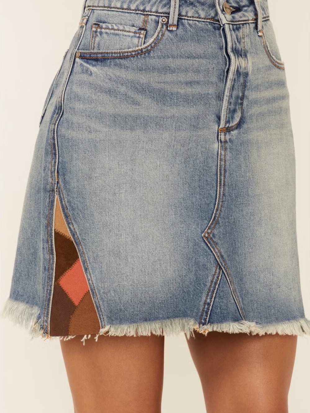 DRIFTWOOD Light Wash Patchwork Denim Skirt